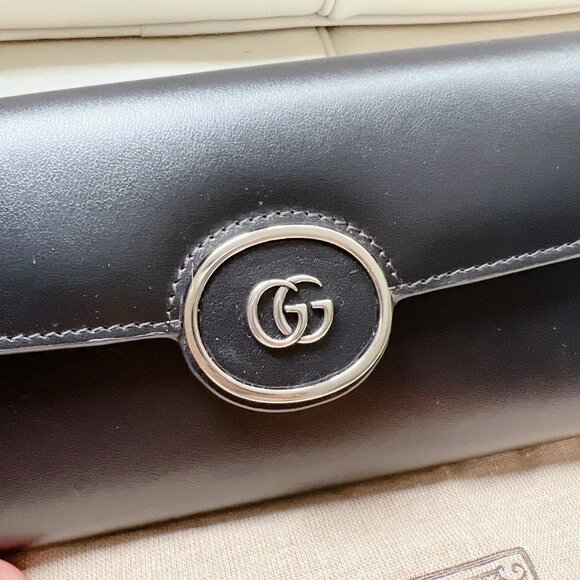 Gucci 762167 Mini Joan Double GG Logo Leather Black Bifold Long Wallet - NEW - Picture 3 of 7